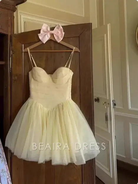 Beaira Elegant Cute Waist Yellow Suspender Tulle A-line 17th Birthday Homecoming Dress hot sale for women
