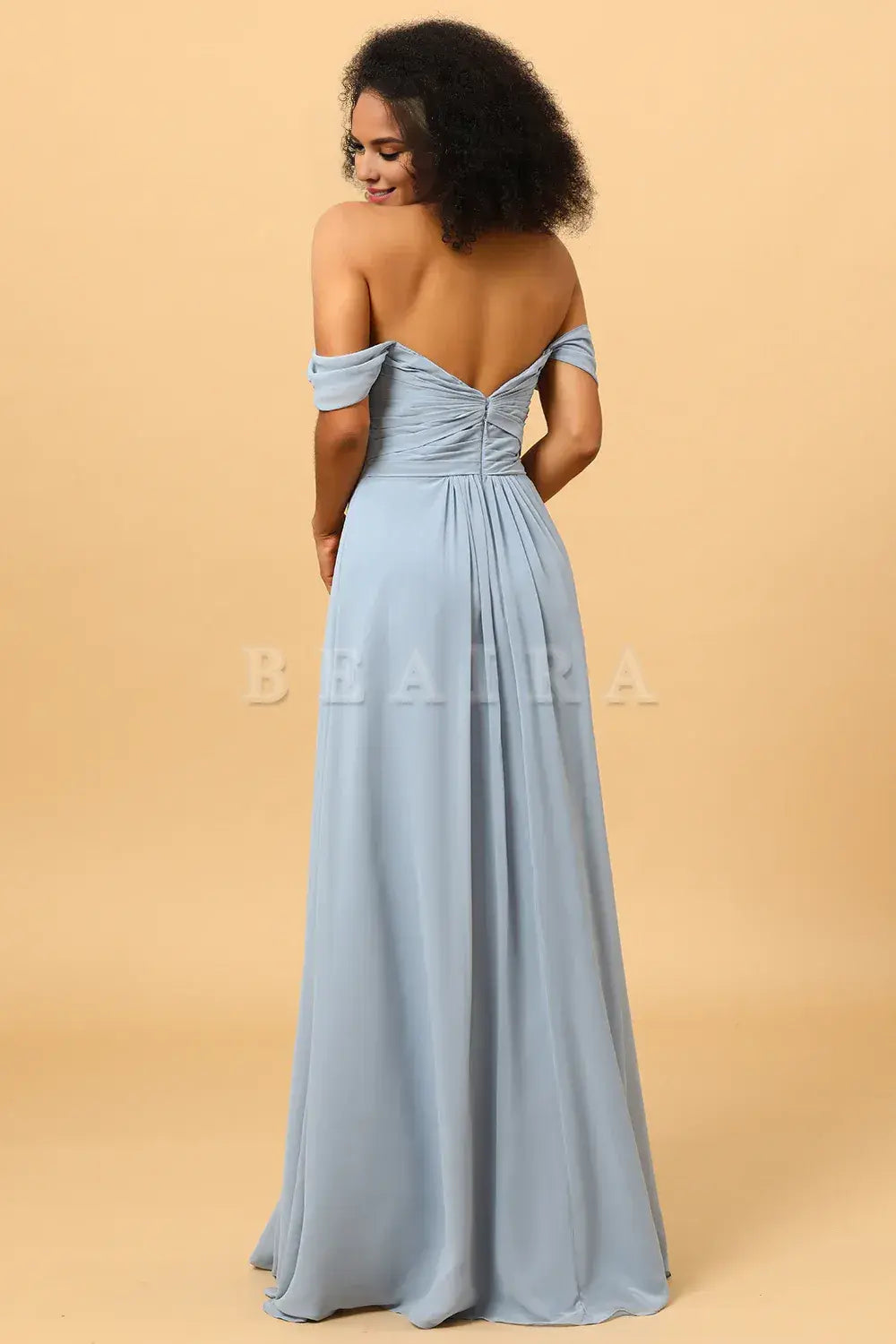 Beaira Elegant Dusty Blue A Line Off the Shoulder Chiffon Bridesmaid Dress with Slit New Arrivals