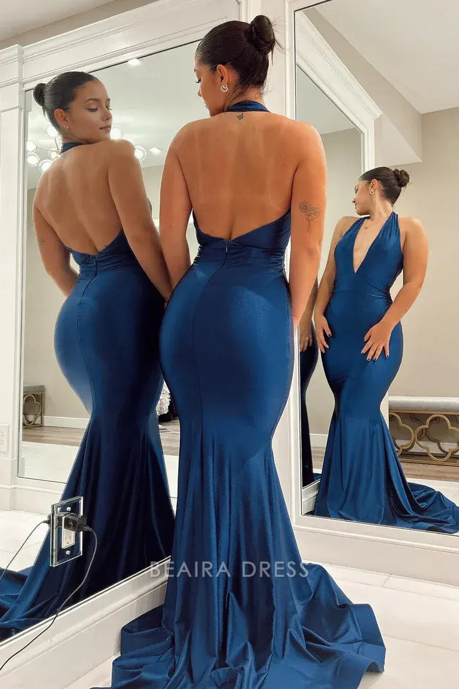 Beaira Elegant Navy Blue Sexy Prom Dresses V-Neck Evening Dress hot sale for women