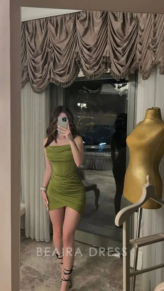 Beaira Elegant Olive Green Strapless Tight Homecoming Dress Mini Party Dress formal wear dresses