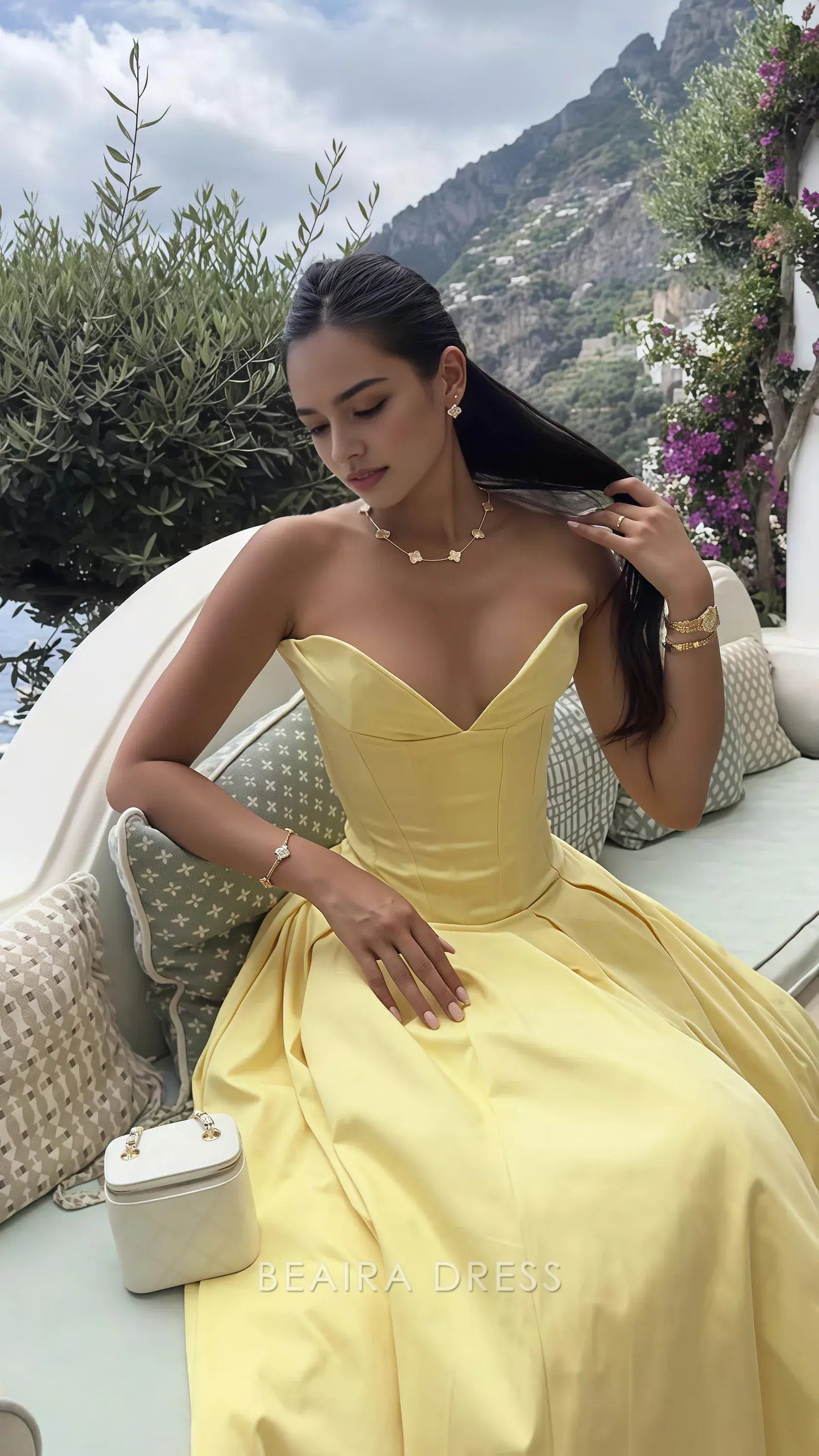 Beaira Elegant Pastel Yellow Sweetheart Prom Dress Sleeveless A-Line Ball Gown formal wear dresses