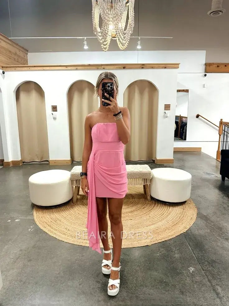 Beaira Elegant Pink Homecoming Dresses Strapless Mini Party Dress formal wear dresses