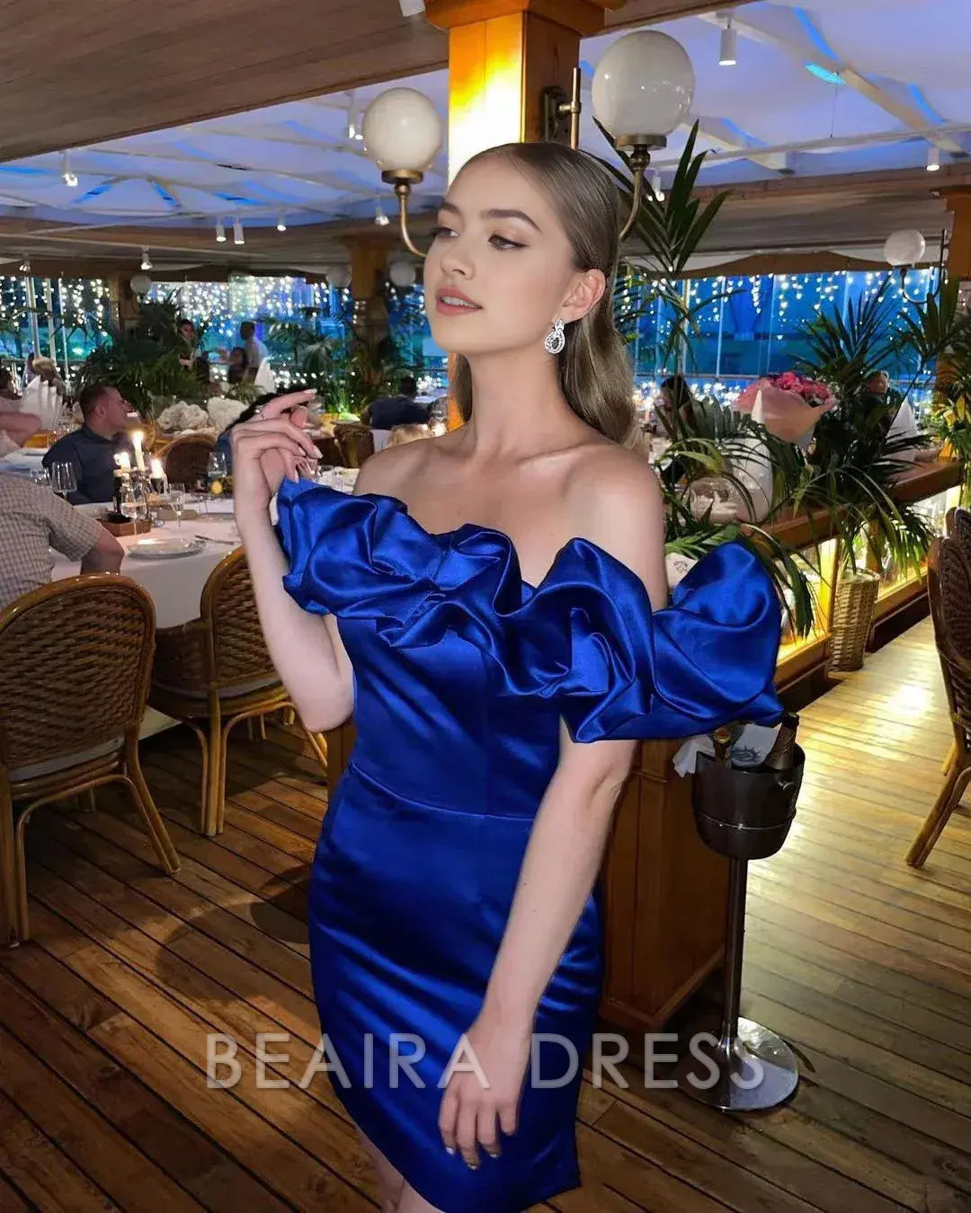 Beaira Elegant Puffy Shoulder Satin Mini Homecoming Dresses Short Party Dress formal wear dresses
