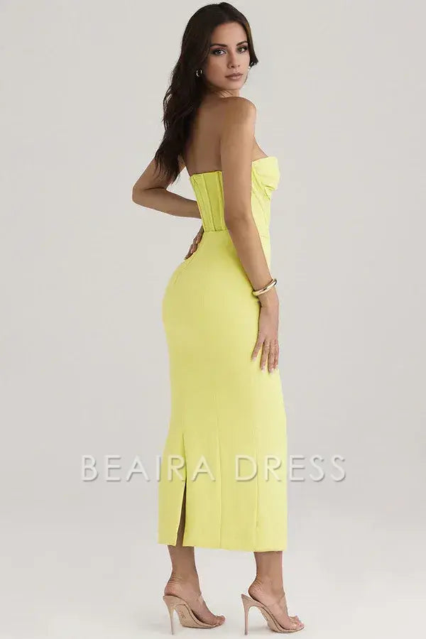 Beaira Elegant Serena Strapless Wrap Gown formal wear dresses - YELLOW