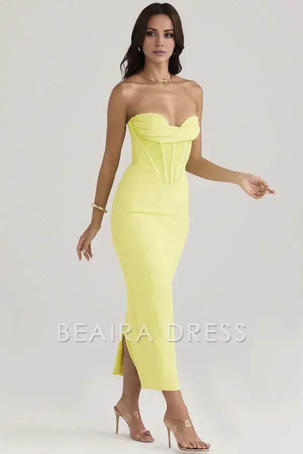 Beaira Elegant Serena Strapless Wrap Gown formal wear dresses - YELLOW