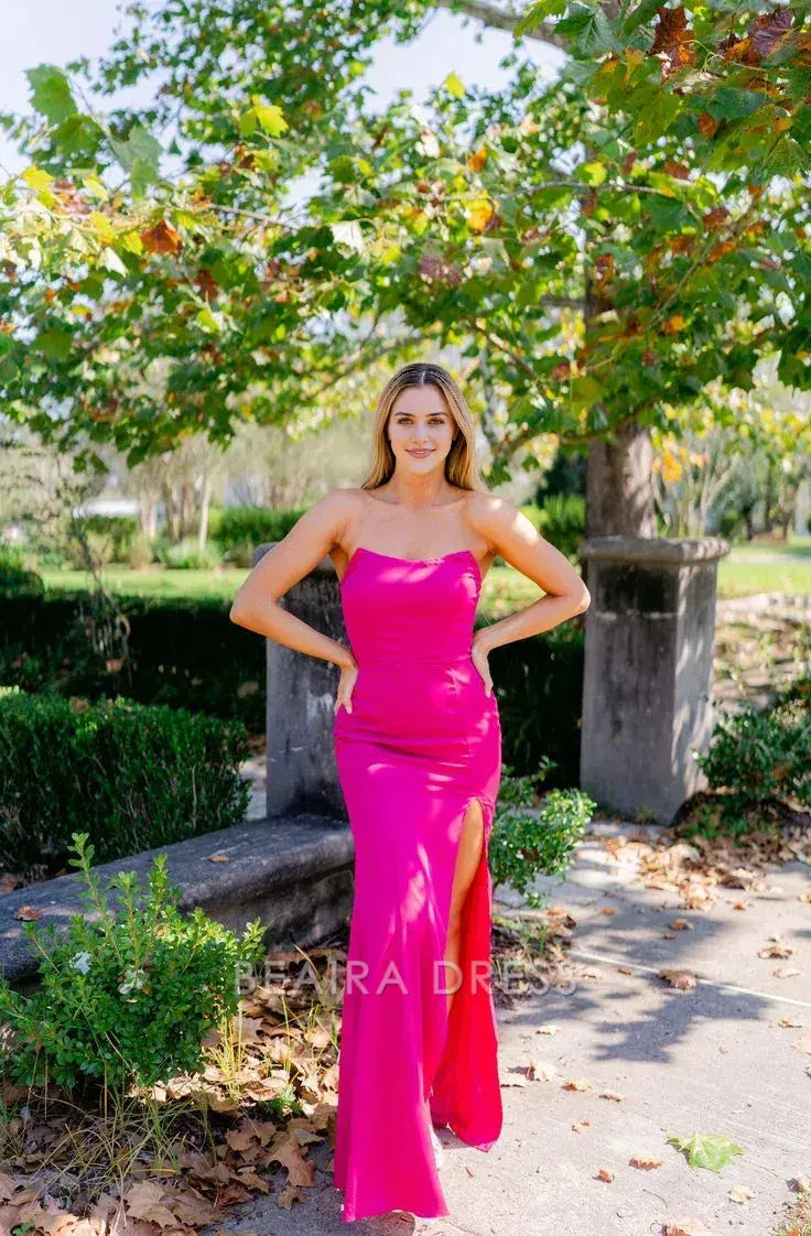 Beaira Elegant Sexy Fuchsia Mermaid Prom Dresses Split Evening Gown formal wear dresses