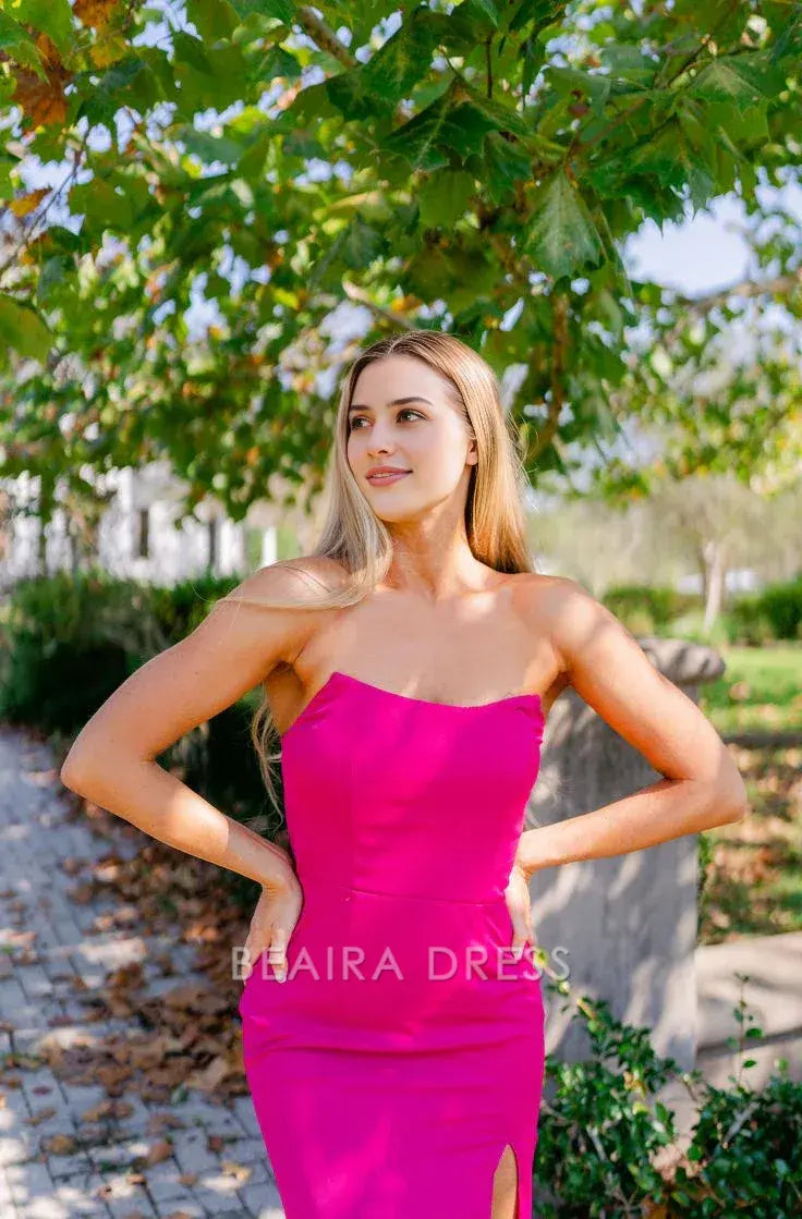 Beaira Elegant Sexy Fuchsia Mermaid Prom Dresses Split Evening Gown formal wear dresses
