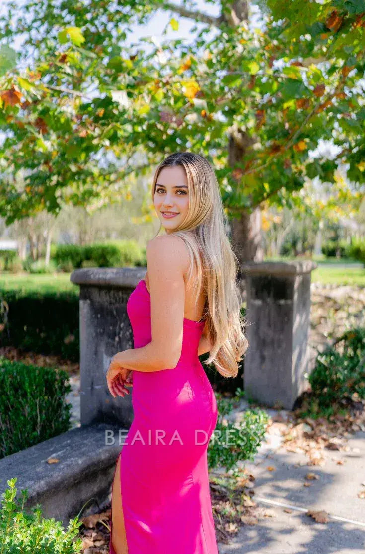 Beaira Elegant Sexy Fuchsia Mermaid Prom Dresses Split Evening Gown formal wear dresses