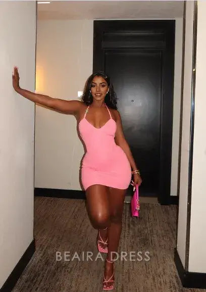 Beaira Elegant Sexy Pink Halter Neck Slim Fit Hip 21st Birthday Homecoming Dress formal wear dresses