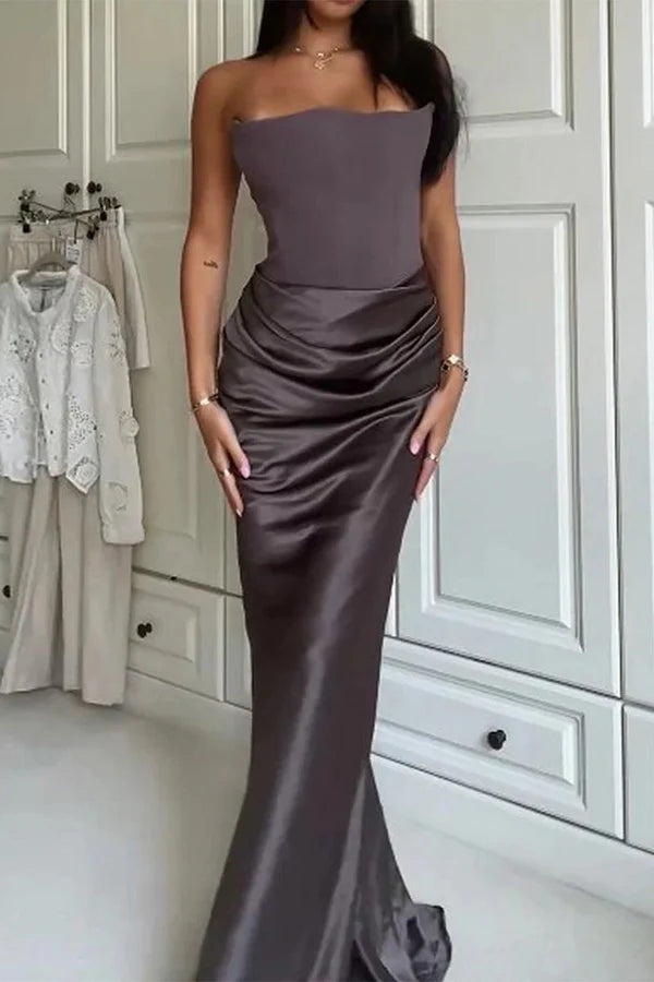 Beaira Elegant Sexy Prom Ruched Strapless Evening Dresses formal wear dresses - Brown