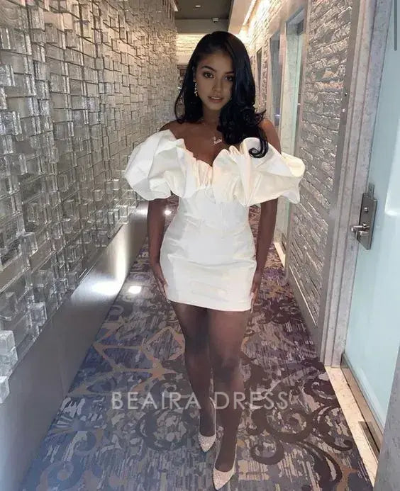 Beaira Elegant Sexy Sheath Off The Shoulder White Short Homecoming Dress formal wear dresses