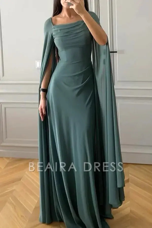 Beaira Elegant Sexy Slit Square Neck Evening Dresses formal wear dresses - Green