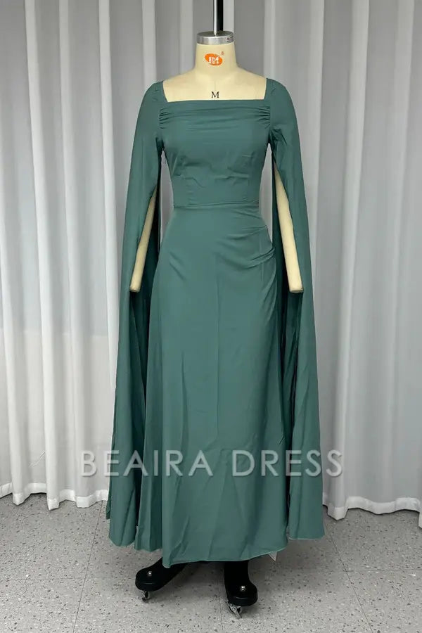 Beaira Elegant Sexy Slit Square Neck Evening Dresses formal wear dresses - Green