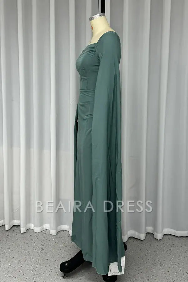 Beaira Elegant Sexy Slit Square Neck Evening Dresses formal wear dresses - Green