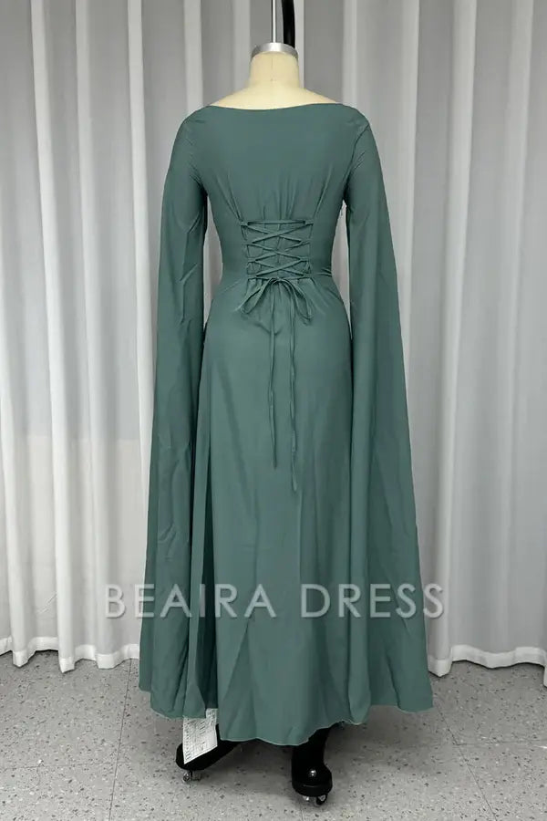 Beaira Elegant Sexy Slit Square Neck Evening Dresses formal wear dresses - Green