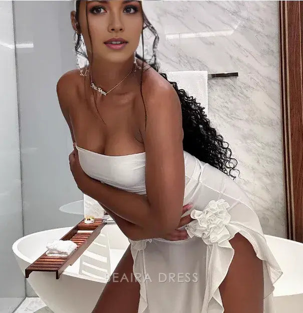Beaira Elegant Sexy Tube Top One Shoulder Irregular Slit Wood Ear Edge Birthday Dress Homecoming Dress formal wear dresses