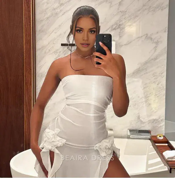 Beaira Elegant Sexy Tube Top One Shoulder Irregular Slit Wood Ear Edge Birthday Dress Homecoming Dress formal wear dresses