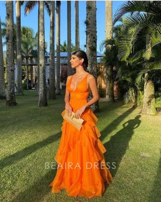 Beaira Elegant Sexy V-neck Chiffon Long Prom Dresses formal wear dresses