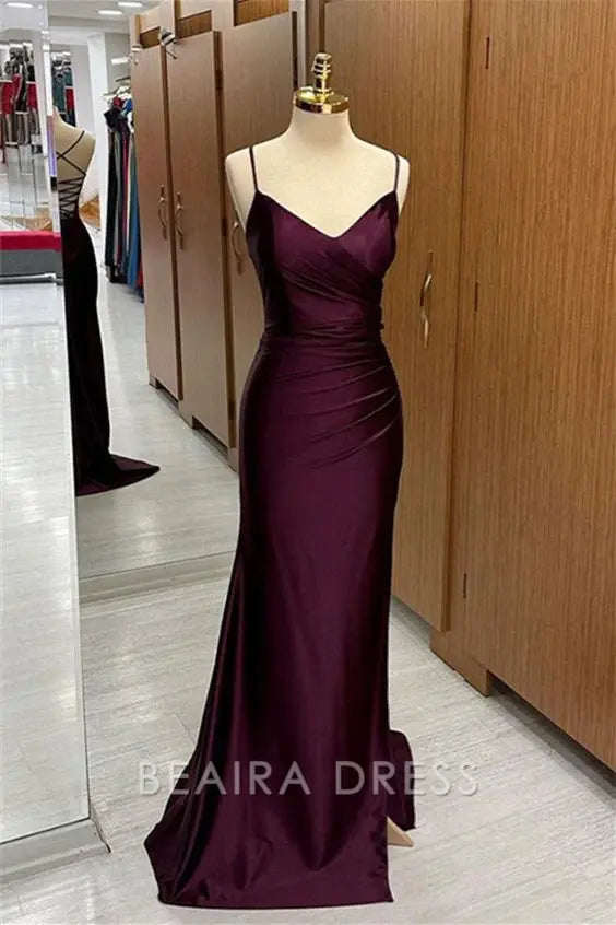 Beaira Elegant Simple Maroon Purple Mermaid Prom Dresses formal wear dresses
