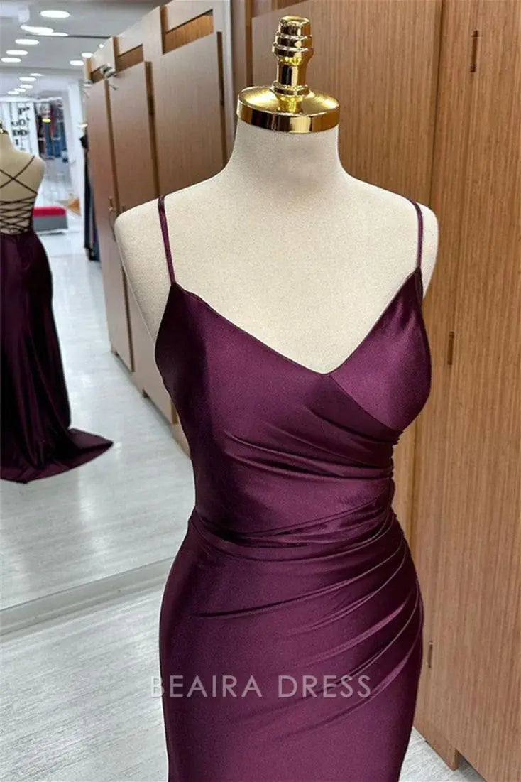 Beaira Elegant Simple Maroon Purple Mermaid Prom Dresses formal wear dresses
