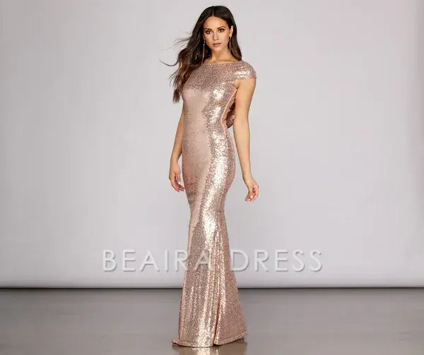 Beaira Elegant Sivan Glam Sequin Dress formal wear dresses - ROSE GOLD