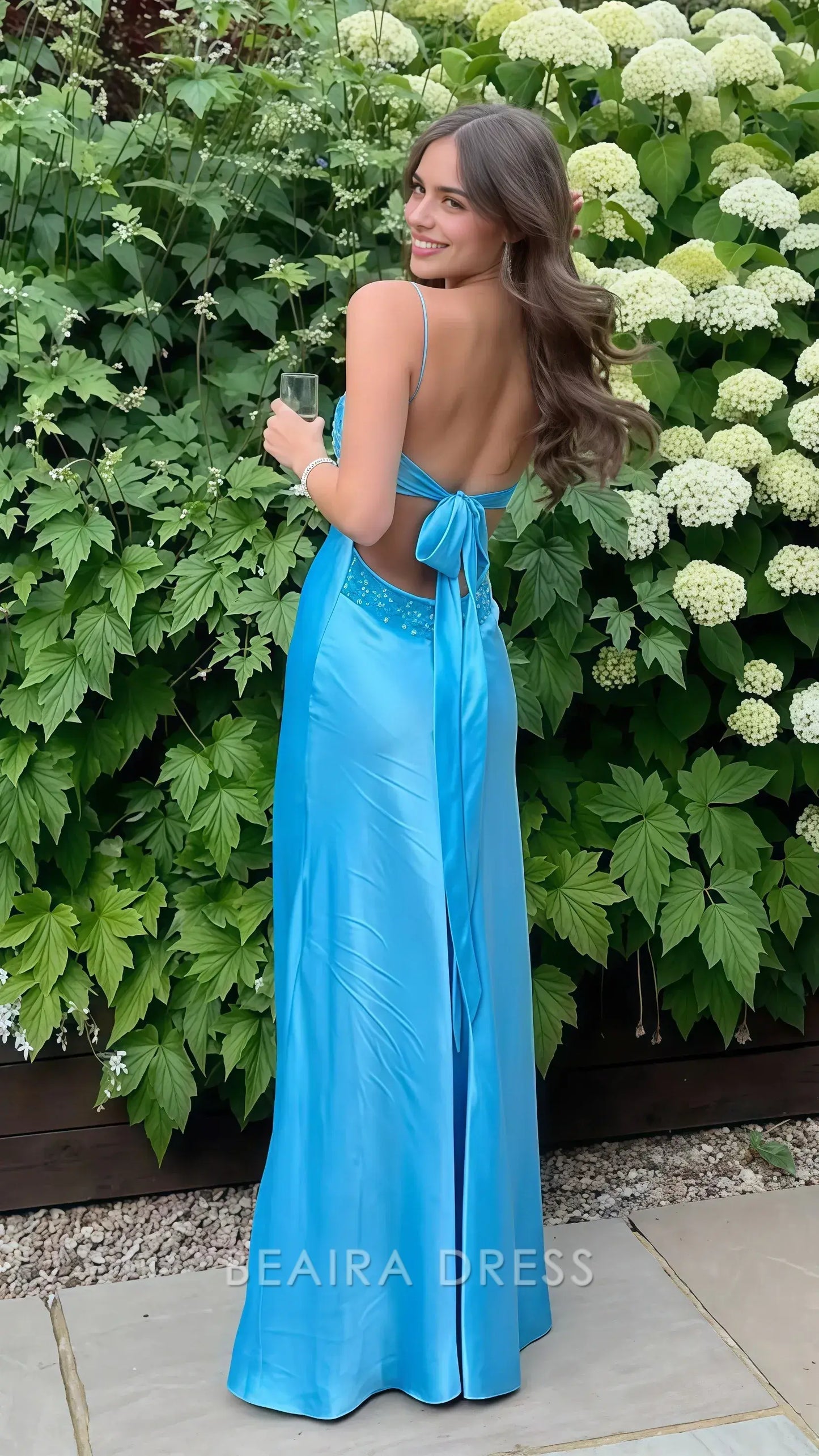 Beaira Elegant Sky Blue V-neck Party Dresses Sheath Floor Length Prom Dress formal wear dresses