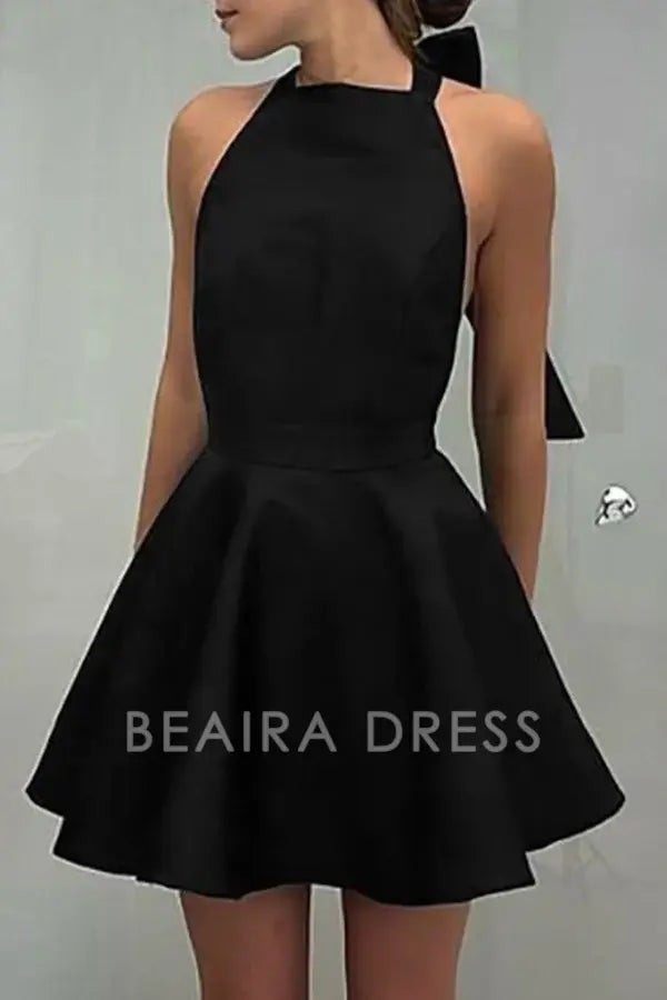 Beaira Elegant Solid Backless With Bow Halter Evening Dress Dresses formal wear dresses - Black