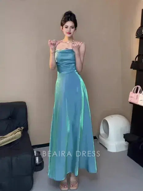 Beaira Elegant Spaghetti Straps Blue Sheath Long Prom Dresses Homecoming Dress formal wear dresses