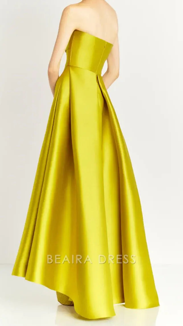 Beaira Elegant Strapless Lemon Yellow Satin Party Dress Long Prom Dresses For Women formal wear dresses