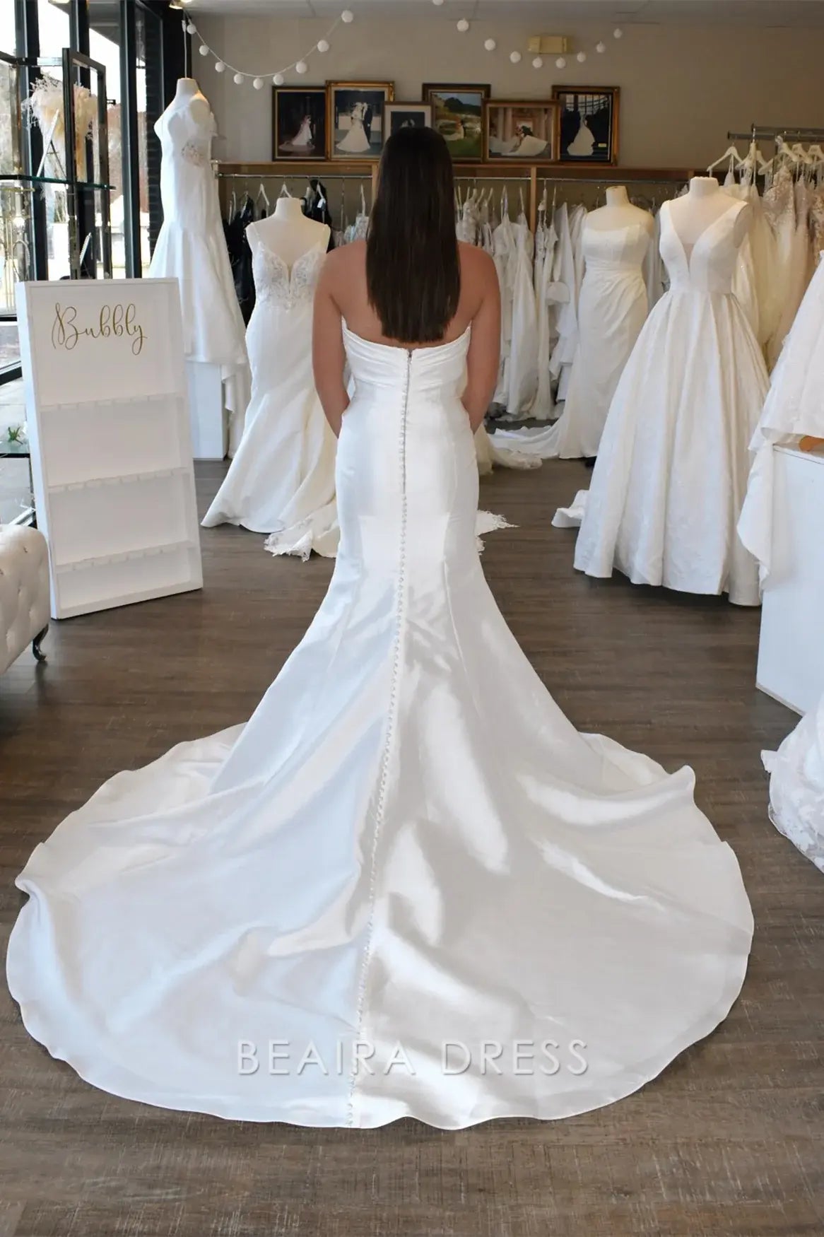 Beaira Elegant Strapless Mermaid Wedding Dress with Draped Bodice and Satin Train for Elegant Bridal Sophistication