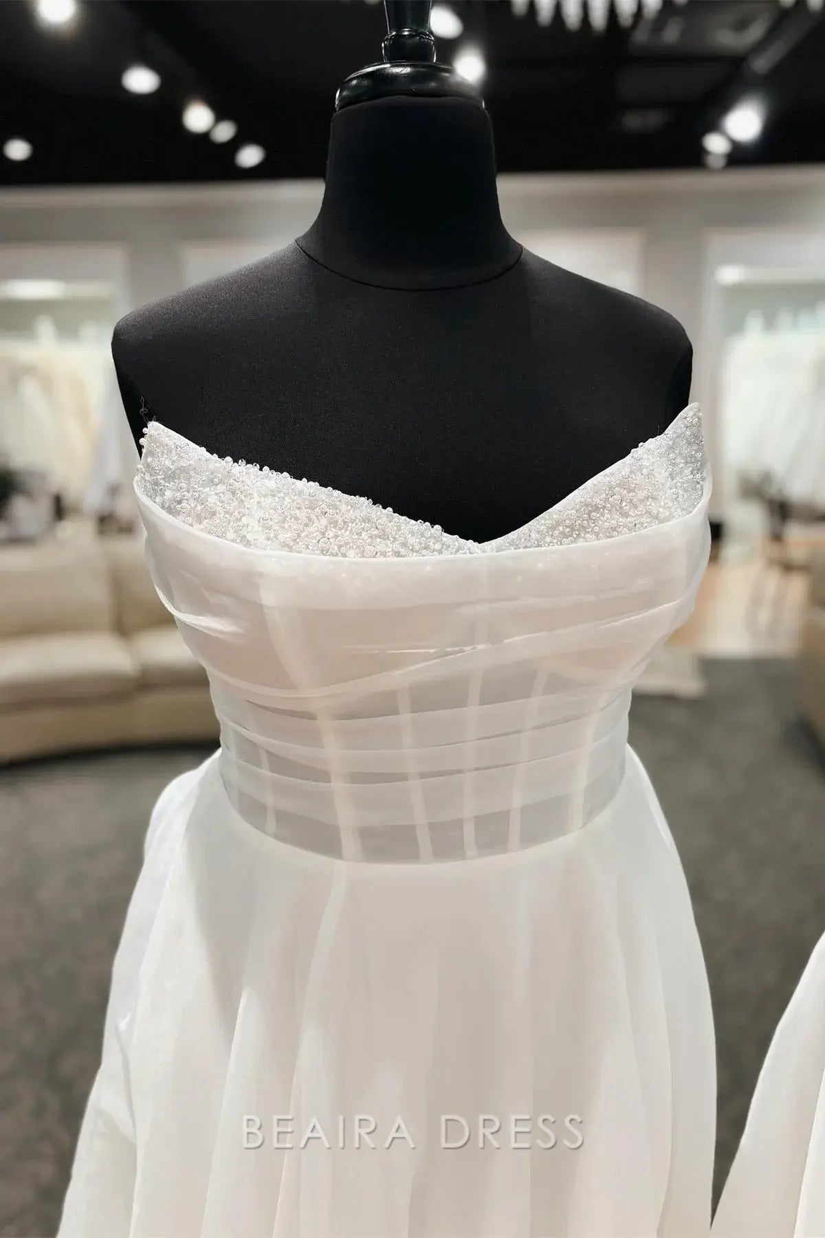 Beaira Elegant Strapless Sweetheart Neckline Wedding Dresses with Sheer Corset Bodice and Beaded Detailing for Ethereal Bridal Charm