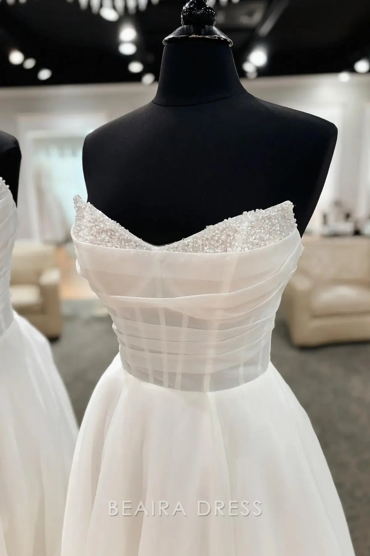 Beaira Elegant Strapless Sweetheart Neckline Wedding Dresses with Sheer Corset Bodice and Beaded Detailing for Ethereal Bridal Charm