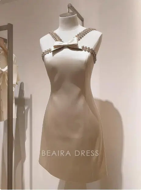 Beaira Elegant Sweet Bow Satin Slim Birthday Short Skirt Homecoming Dress hot sale for women