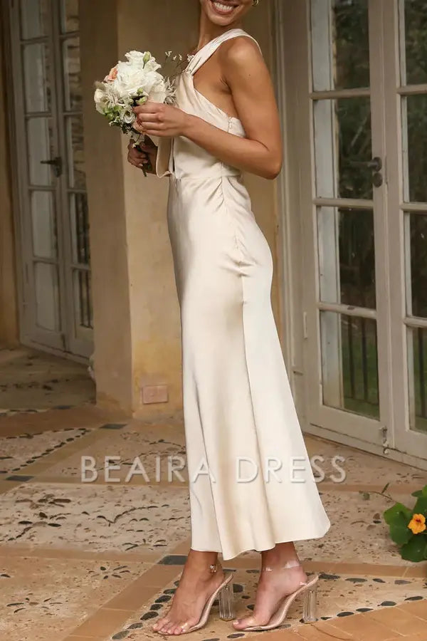 Beaira Elegant Sweet Elegant Solid One Shoulder Evening Dress Dresses formal wear dresses - Gold