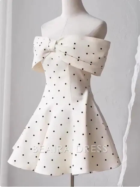Beaira Elegant Sweet One-shoulder Bow Satin Polka Dot Puffy Birthday Skirt Homecoming Dress formal wear dresses