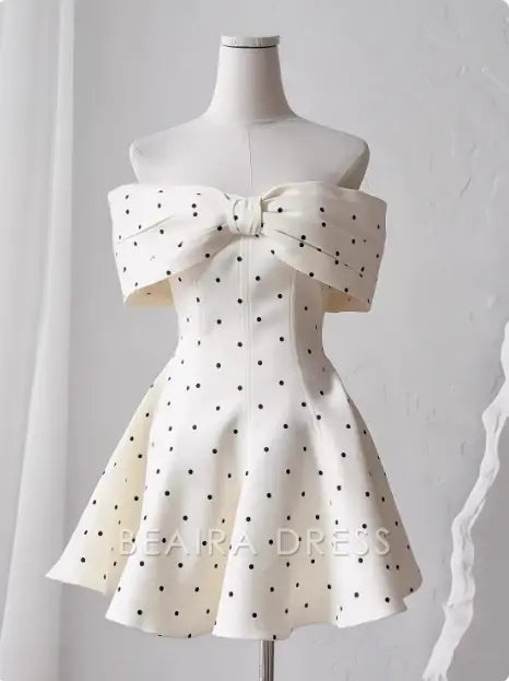 Beaira Elegant Sweet One-shoulder Bow Satin Polka Dot Puffy Birthday Skirt Homecoming Dress formal wear dresses
