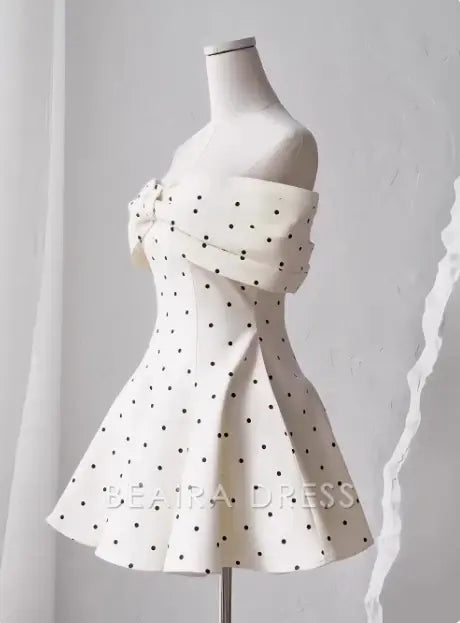Beaira Elegant Sweet One-shoulder Bow Satin Polka Dot Puffy Birthday Skirt Homecoming Dress formal wear dresses