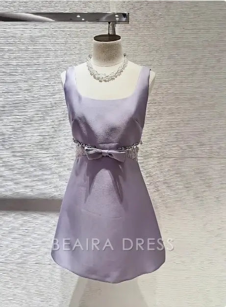 Beaira Elegant Sweet Purple Square Neck Bow Waist 17th Birthday Homecoming Dress hot sale for women