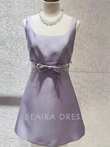 Beaira Elegant Sweet Purple Square Neck Bow Waist 17th Birthday Homecoming Dress hot sale for women
