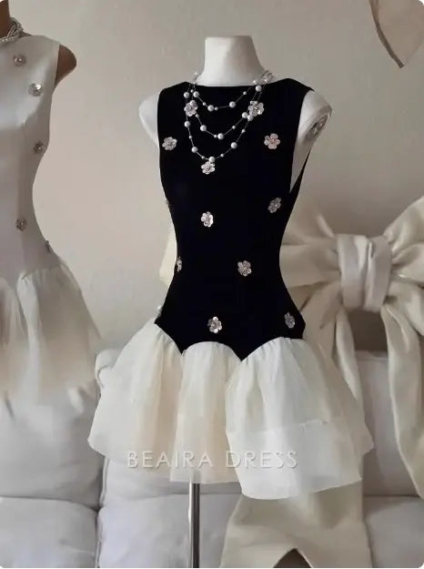 Beaira Elegant Sweet Sleeveless Floral Satin Tulle Mini 17th Birthday Homecoming Dress hot sale for women