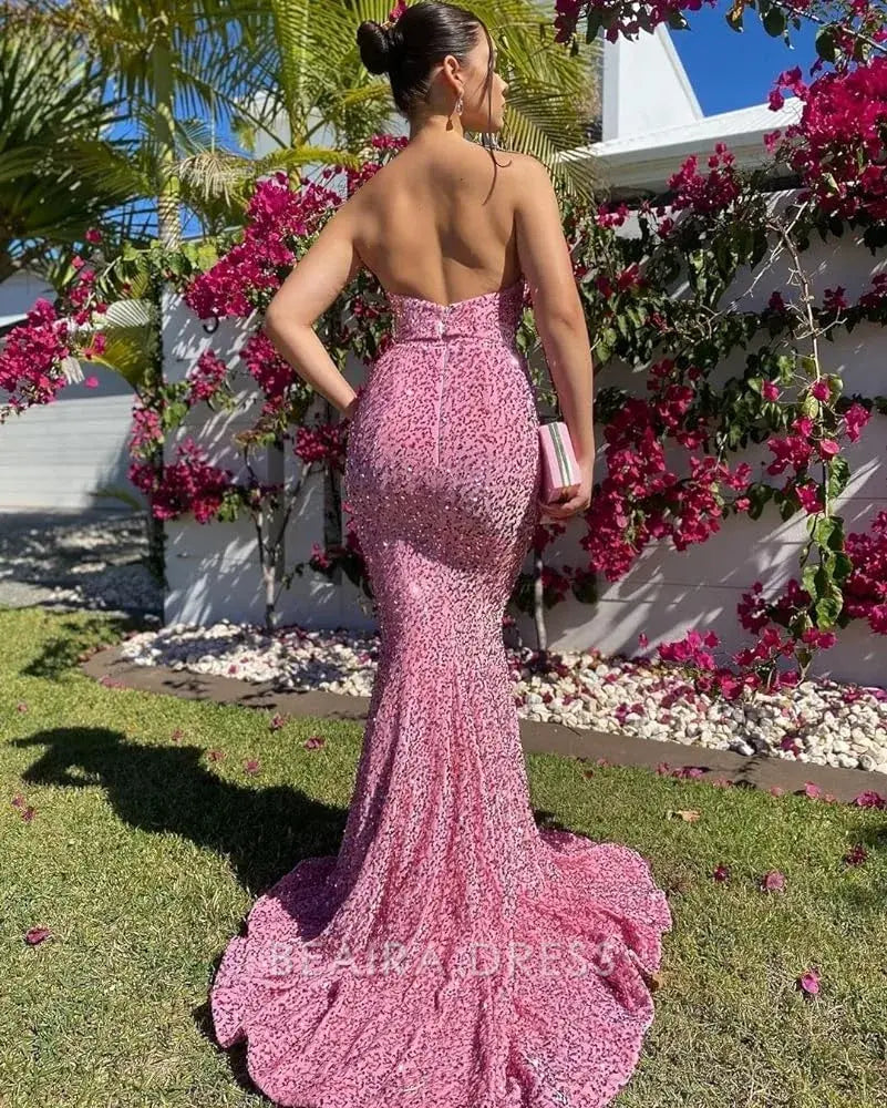 Beaira Elegant Sweetheart Mermaid Sequins Long Prom Dress formal wear dresses