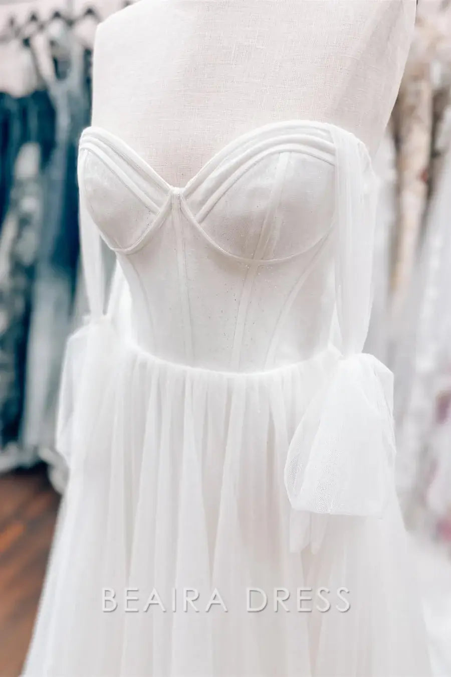 Beaira Elegant Sweetheart Neckline Tulle Wedding Dress with Sheer Cape and Bow Details for Enchanting Bridal Whimsy