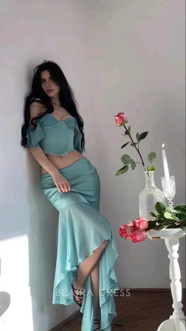 Beaira Elegant Two Pieces Chiffon Mermaid Prom Dresses formal wear dresses