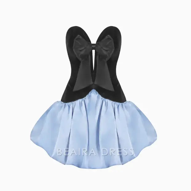 Beaira Elegant Vintage Black Velvet Bow Light Blue Puffy Birthday Dress Homecoming Dress formal wear dresses