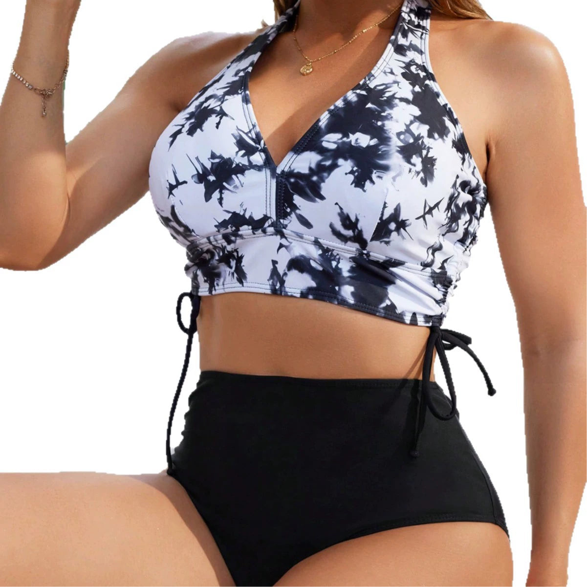 Beaira European and American swimwear women's sexy solid color printed split high waist hip hugging belly covering swimsuit beach comfortable swimsuit