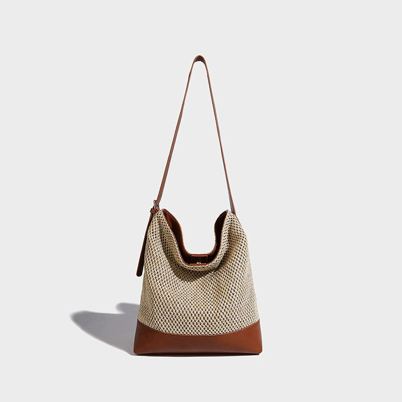 Beaira Hand Woven Bag Women's New Beach Resort Straw Bag Shoulder Bag Large Capacity Crossbody Bucket Bag