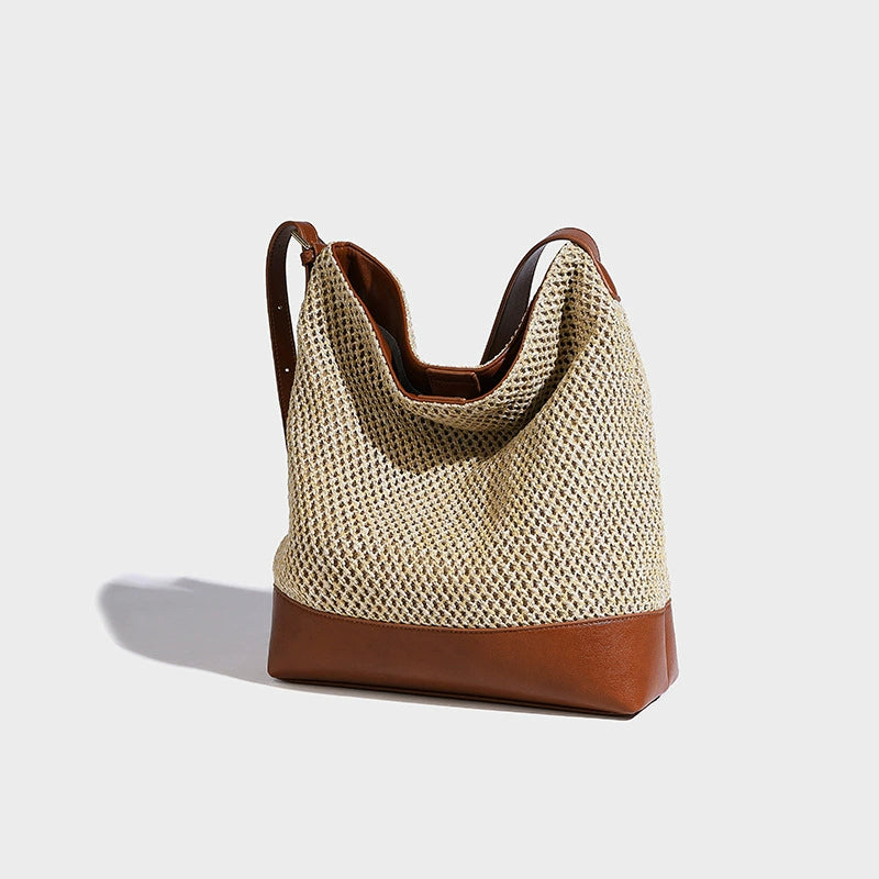 Beaira Hand Woven Bag Women's New Beach Resort Straw Bag Shoulder Bag Large Capacity Crossbody Bucket Bag