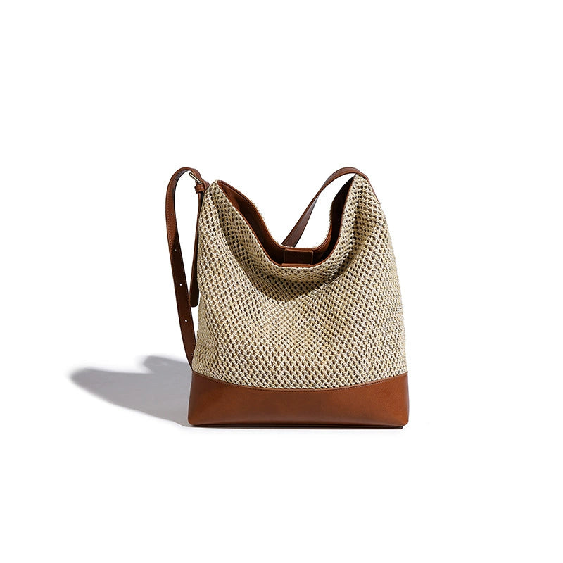 Beaira Hand Woven Bag Women's New Beach Resort Straw Bag Shoulder Bag Large Capacity Crossbody Bucket Bag