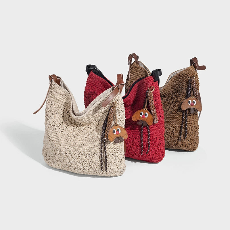 Beaira Honey wax rope artistic weaving fashion bag shoulder bag women's versatile single shoulder crossbody bag bucket bag vacation style beach bag