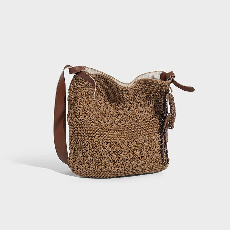 Beaira Honey wax rope artistic weaving fashion bag shoulder bag women's versatile single shoulder crossbody bag bucket bag vacation style beach bag